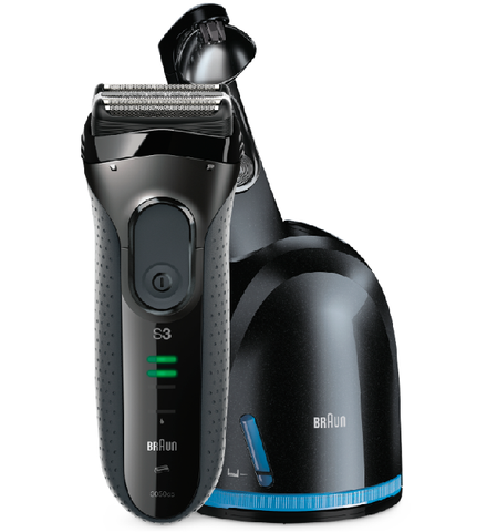 BRAUN BARBERMASKINE/SHAVER MED RENSESTATION - 3050CC